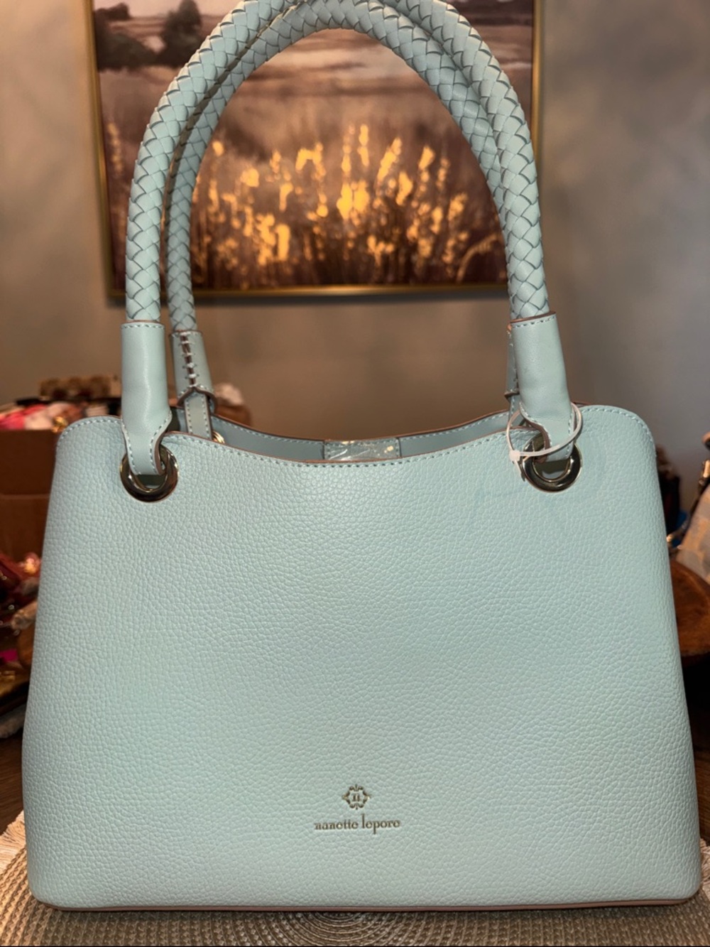 Nanette Lepore Pale Blue Braided Handle Satchel